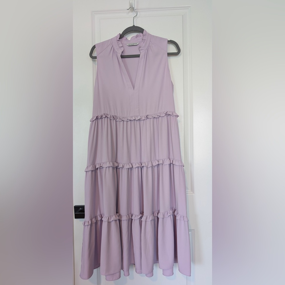Amanda Uprichard Women’s Wilma Tiered Sleeveless Midi Lavender Dress Size S